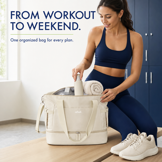 Women's Travel Gym Bag with Shoe Compartment, Wet Pocket & Carry-On Design