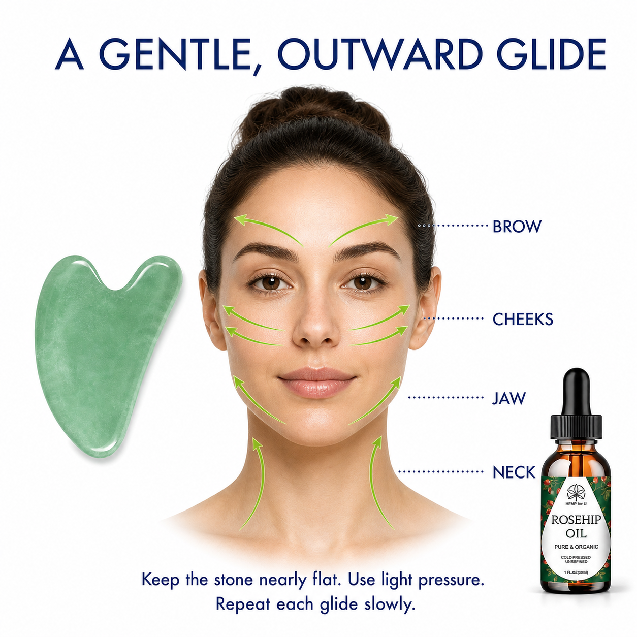 Gua Sha Set with Rosehip Oil Jade Stone Face Massage Tools