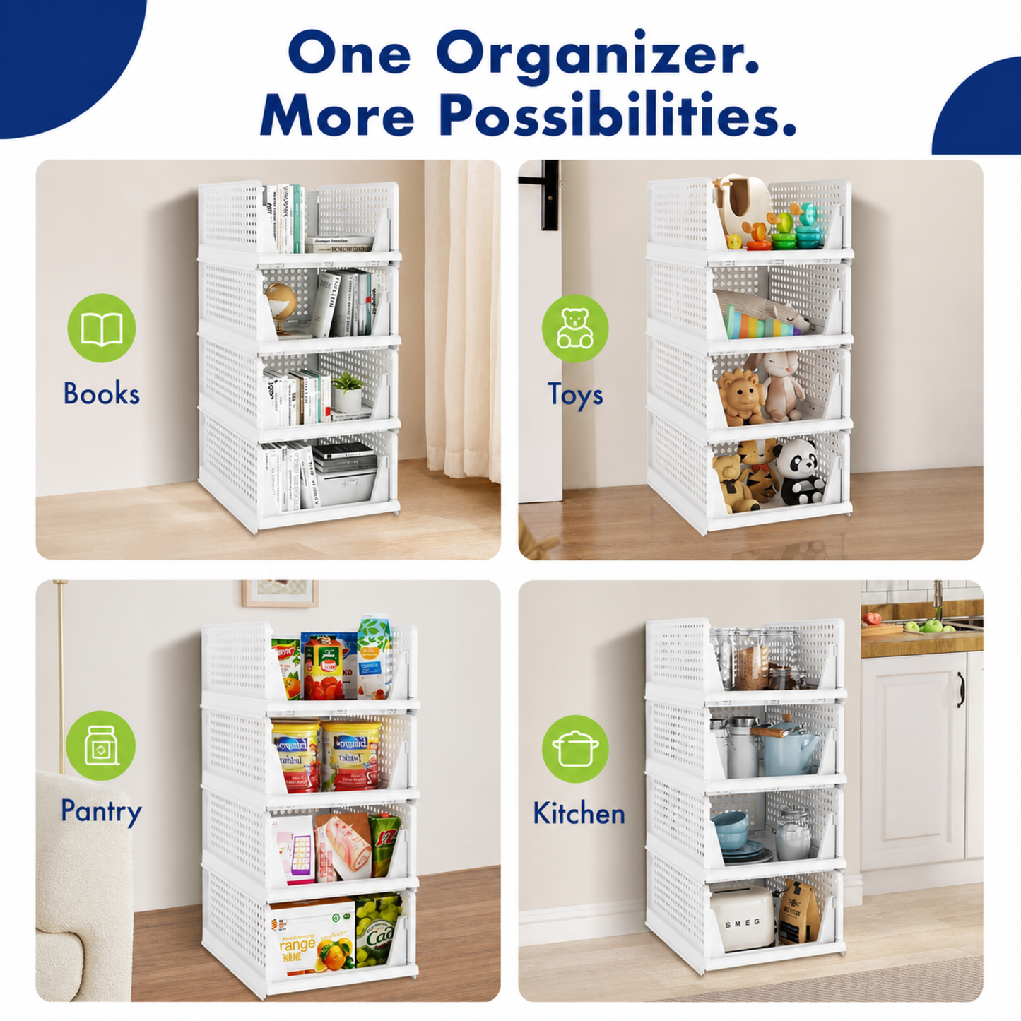 2-Pack Stackable Foldable Closet Storage Baskets for Clothes and Home Use