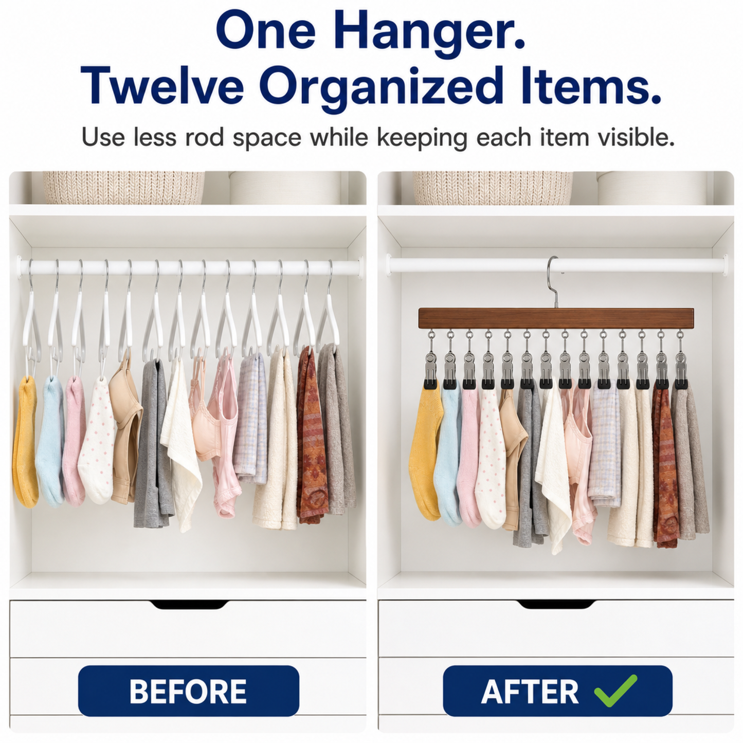 360 Rotating Hanging Closet Organizer with 12 Clips for Socks, Hats & More