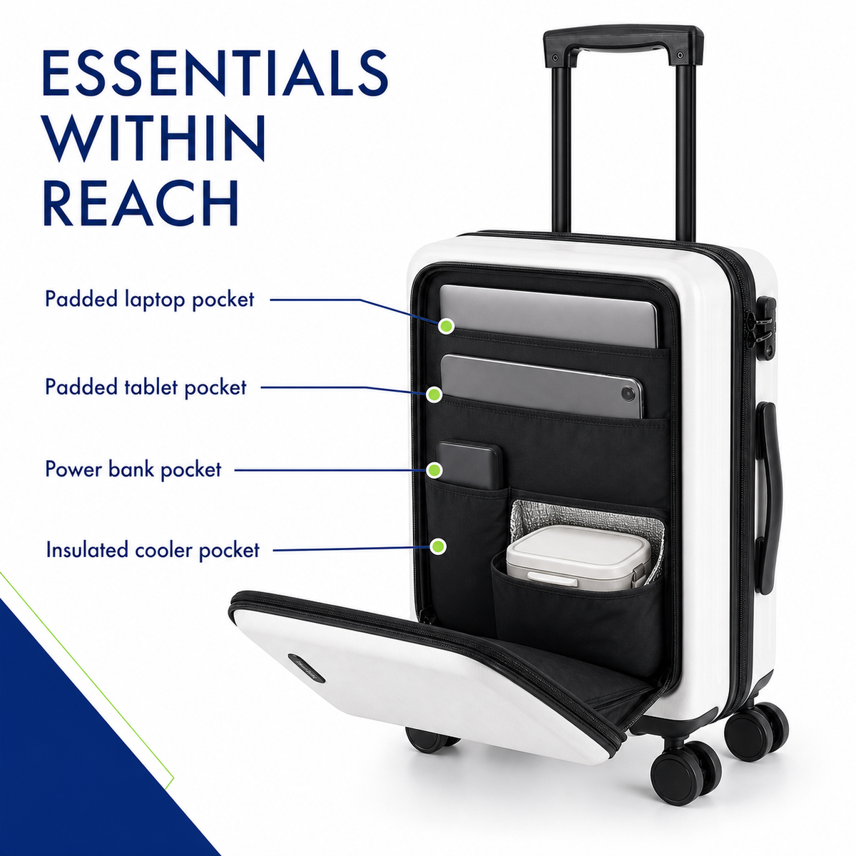 22-Inch Airline-Approved Expandable Carry-On Luggage - with Laptop Compartment + Cosmetic Case