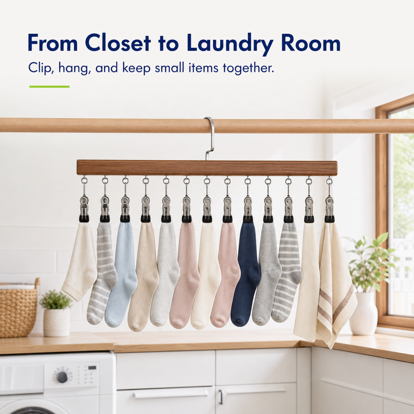 360 Rotating Hanging Closet Organizer with 12 Clips for Socks, Hats & More