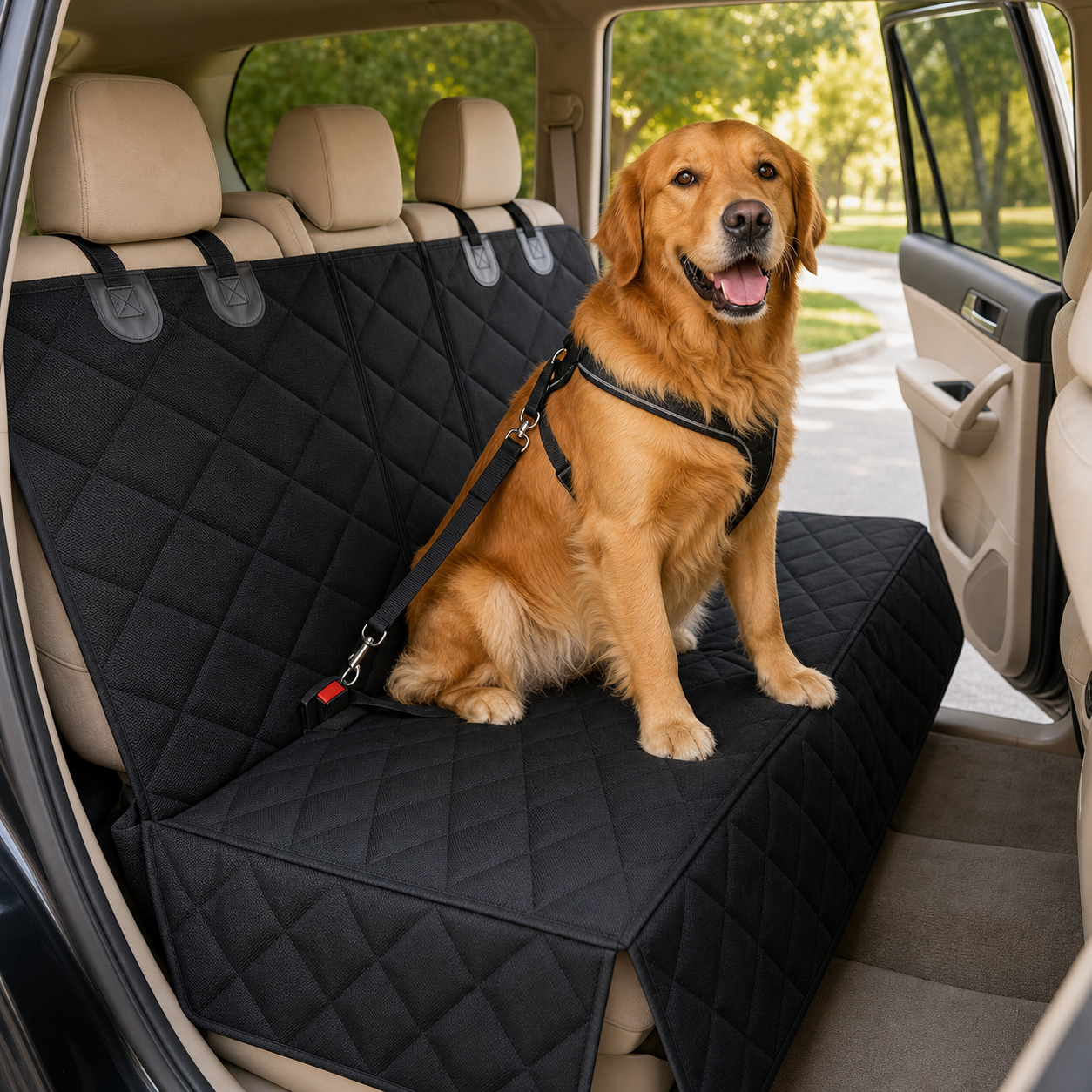 Waterproof Dog Car Back Seat Cover with Armrest Access for SUVs & Trucks
