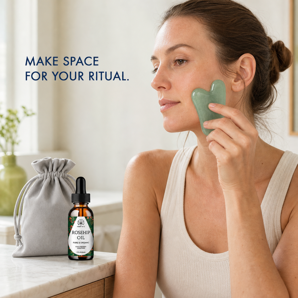 Gua Sha Set with Rosehip Oil Jade Stone Face Massage Tools