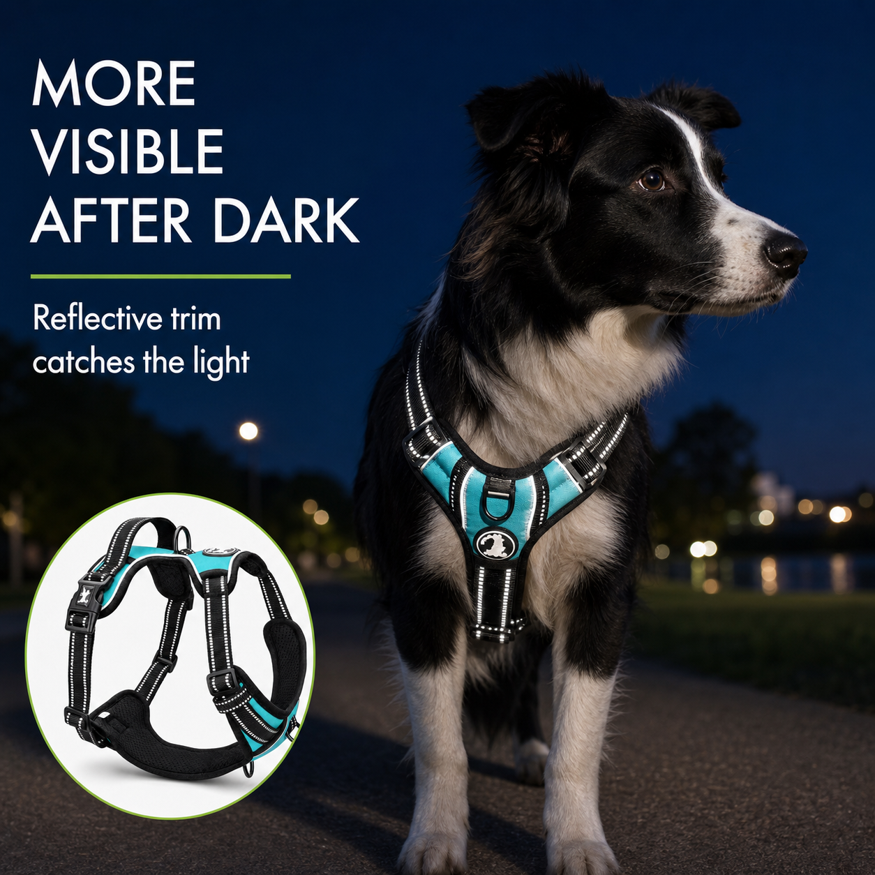 Reflective No-Pull Dog Harness with Front & Back Leash Clips for Medium Sized Dogs