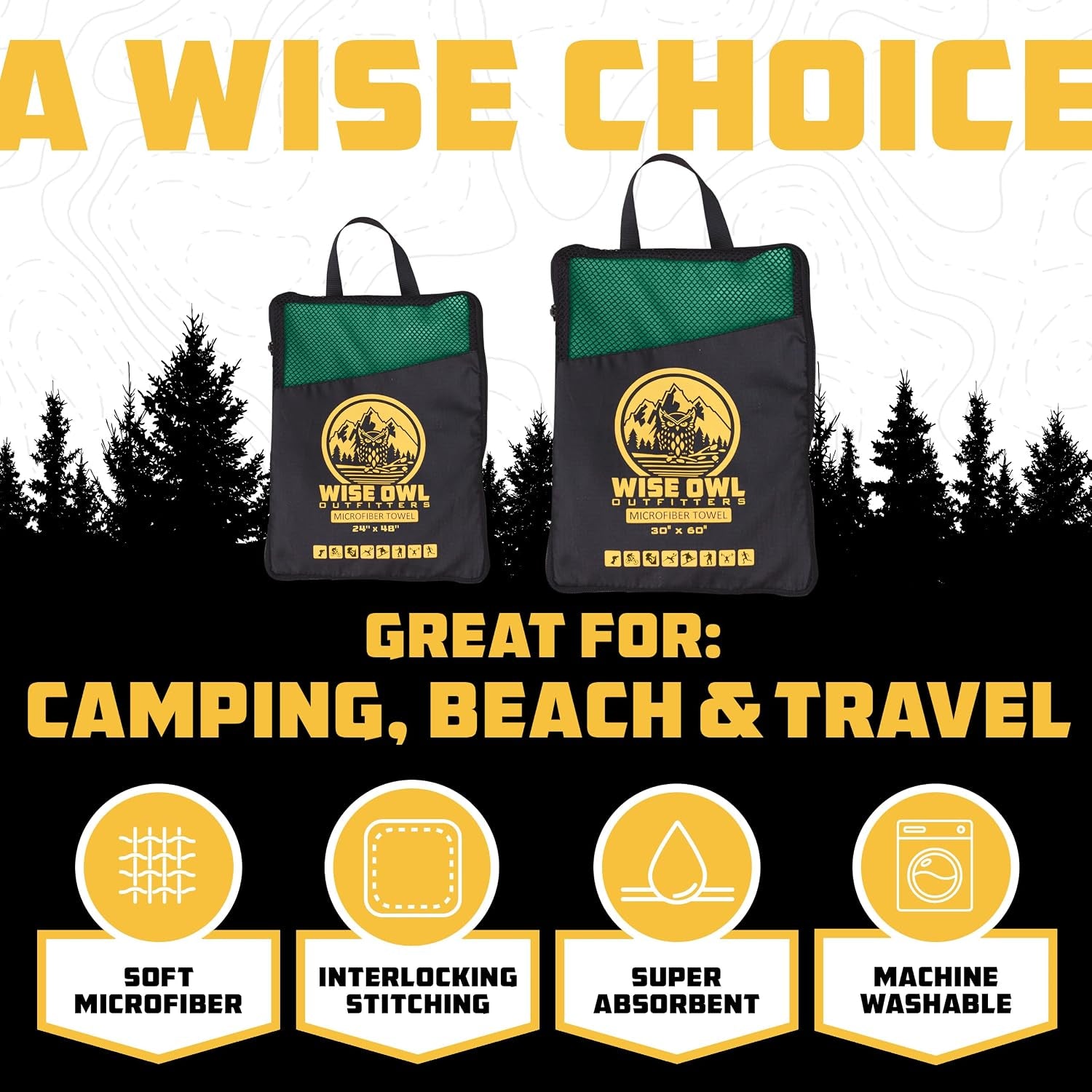 Microfiber Camping Towel - Quick Dry Towel for Travel, Backpacking, Hiking, Beach, Gym & Yoga - Compact, Fast Drying & Lightweight