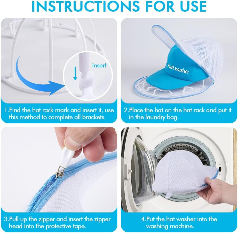 Hat Washer Cage Hats Cleaner, 4Pcs (2 Cages + 2 Bags) Hat Washer for Washing Machine,Suitable for Washing Machines or Dishwashers, Various Sizes of Flat and Curved Baseball Cap Cleaning Machines