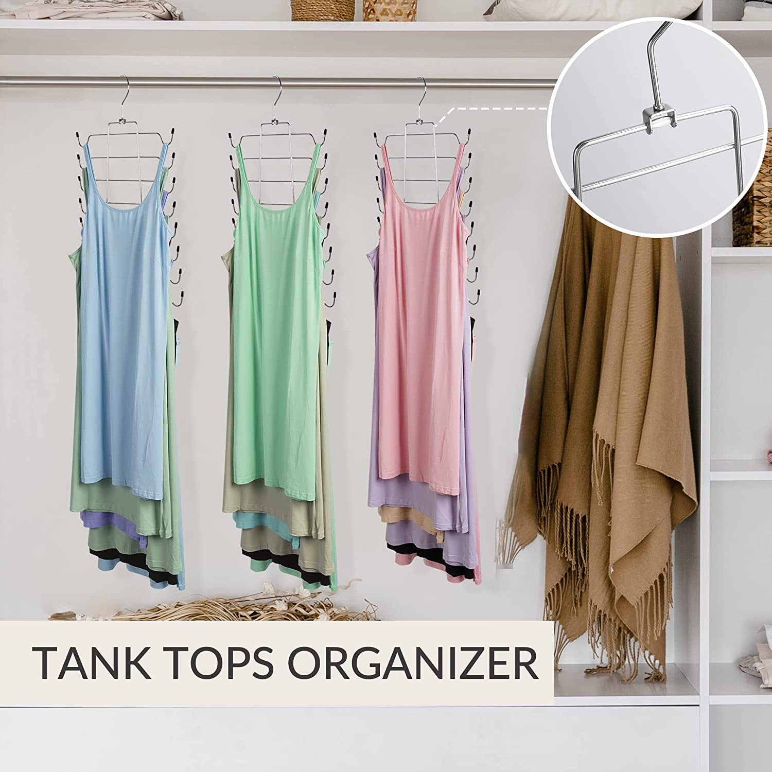 Maximize Closet Space with 2 Pack Tank Top Hanger - 32 Hooks, Sturdy Metal, 360° Rotating, Foldable Bra Organizer for Apartments and Dorms
