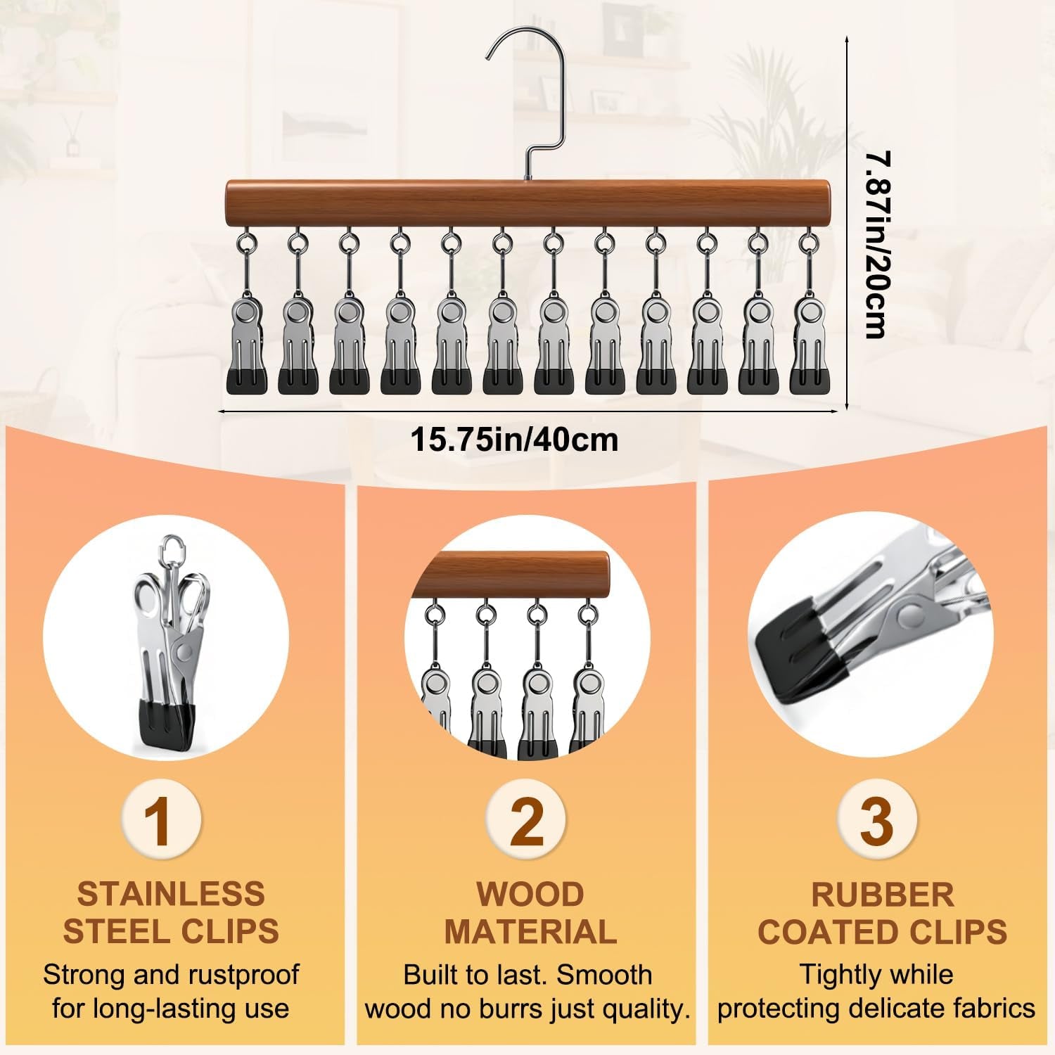 Closet Organizer with 10 Clips,Space Saving Hanging Closet Organizer,360° Rotating Metal S with Silicone Lining,Hanging Rack for Clothes, Socks, Hats (12 Clips, 1PCS)