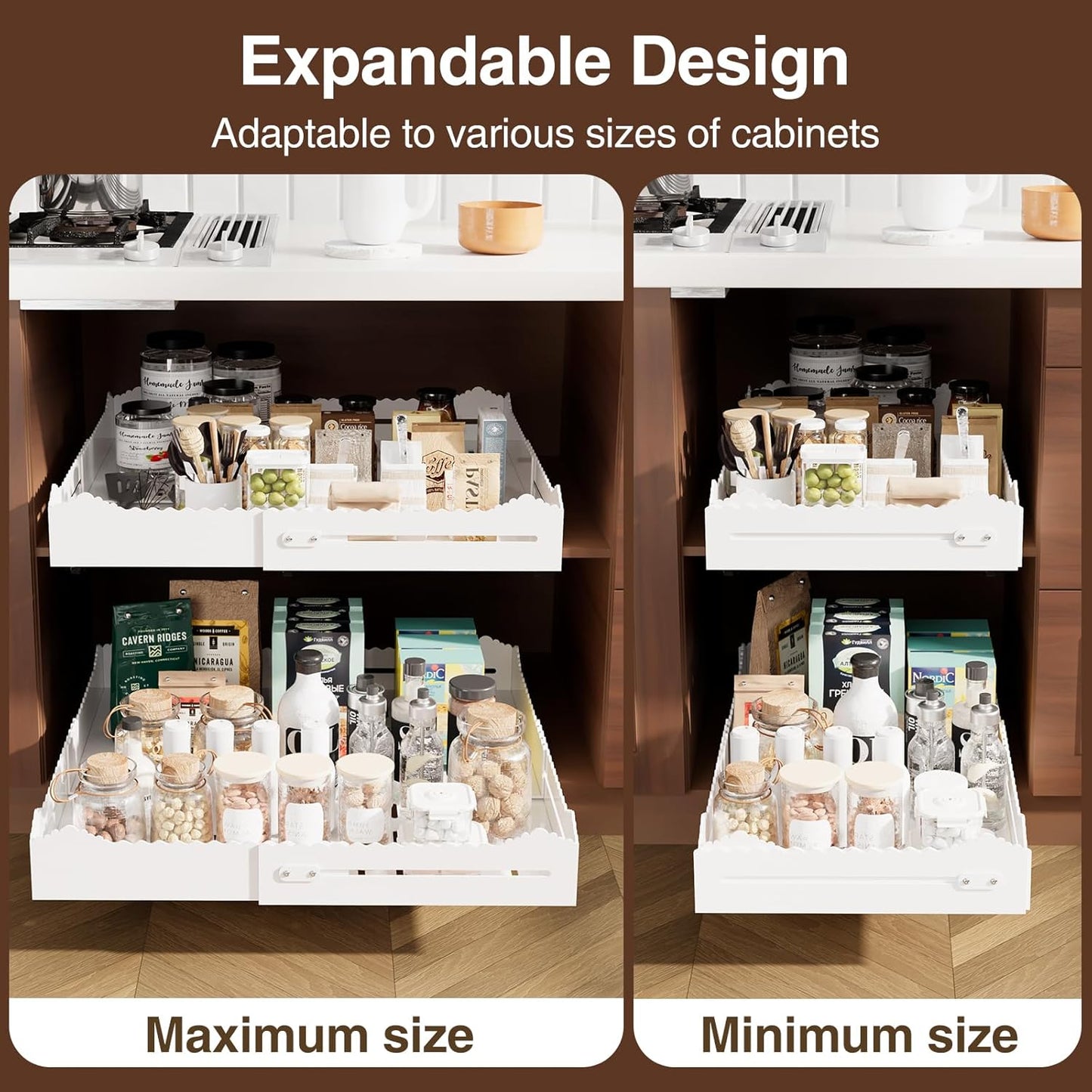 2 Pack Pull Out Cabinet Organizer, Expandable Width (12"-18") and Depth (13.7"-23.6"),Pull Out Drawers for Cabinets, Slide Out Drawers for Kitchen Cabinets with Sturdy Metal Pull Out Shelves