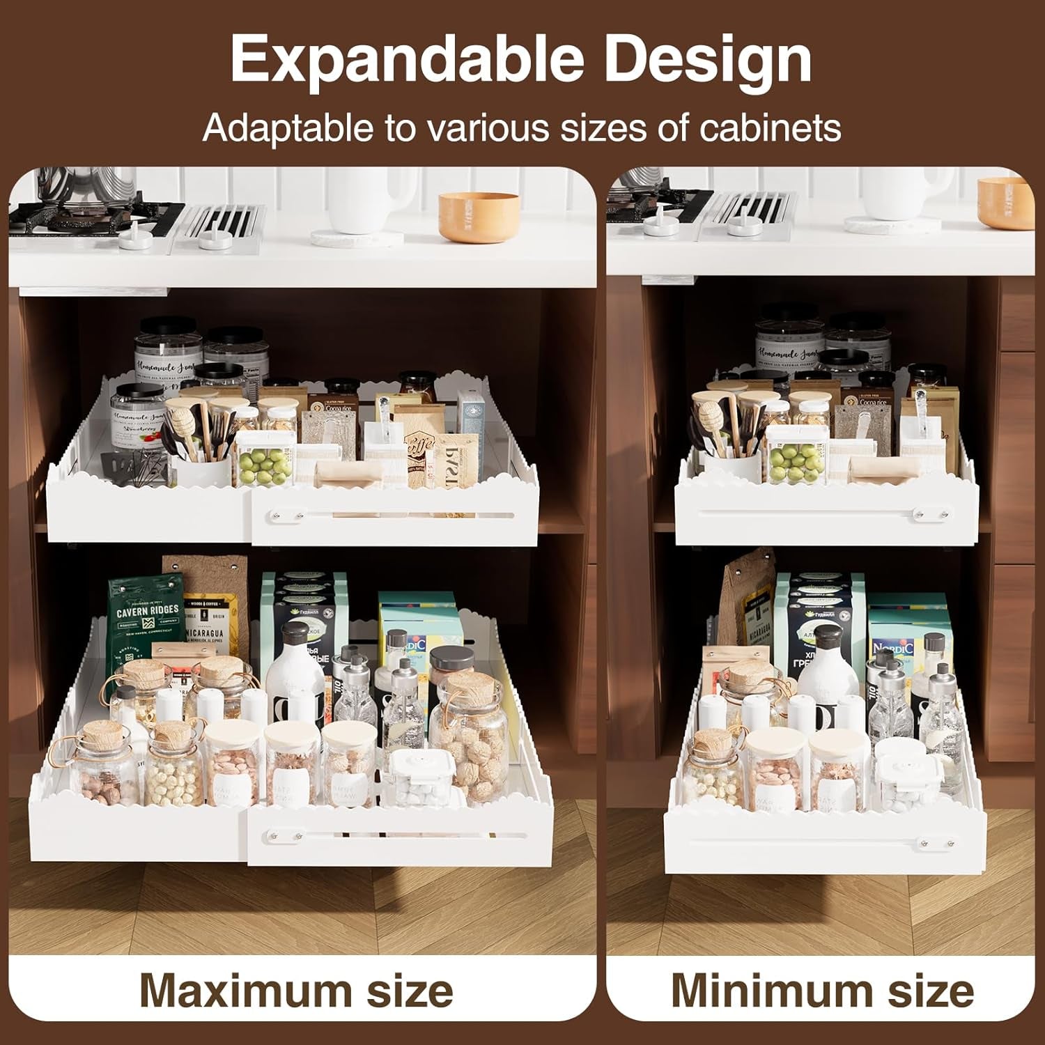 2 Pack Pull Out Cabinet Organizer, Expandable Width (12"-18") and Depth (13.7"-23.6"),Pull Out Drawers for Cabinets, Slide Out Drawers for Kitchen Cabinets with Sturdy Metal Pull Out Shelves