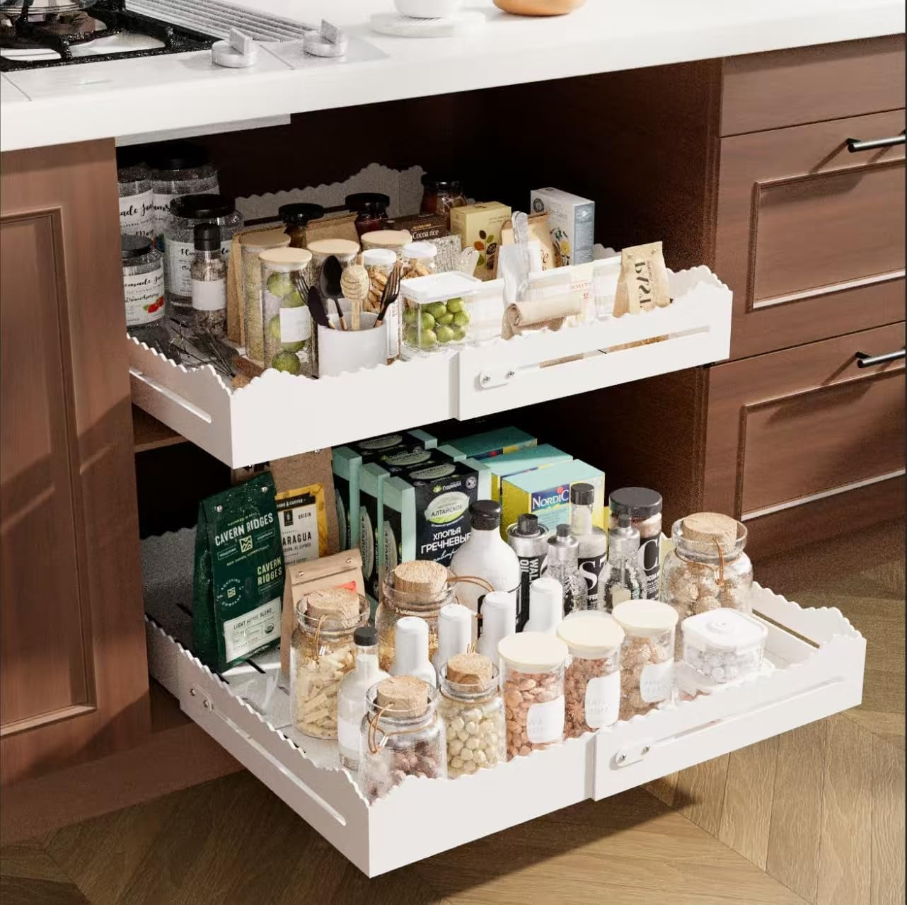 2 Pack Pull Out Cabinet Organizer, Expandable Width (12"-18") and Depth (13.7"-23.6"),Pull Out Drawers for Cabinets, Slide Out Drawers for Kitchen Cabinets with Sturdy Metal Pull Out Shelves
