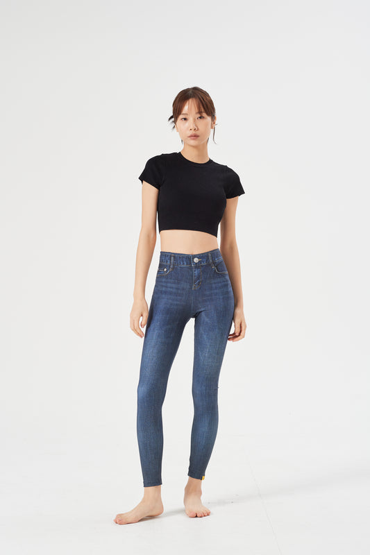 LESTIGE Denim-Look High Waist Leggings – Deep Indigo | Made in Korea | Sizes S–2XL