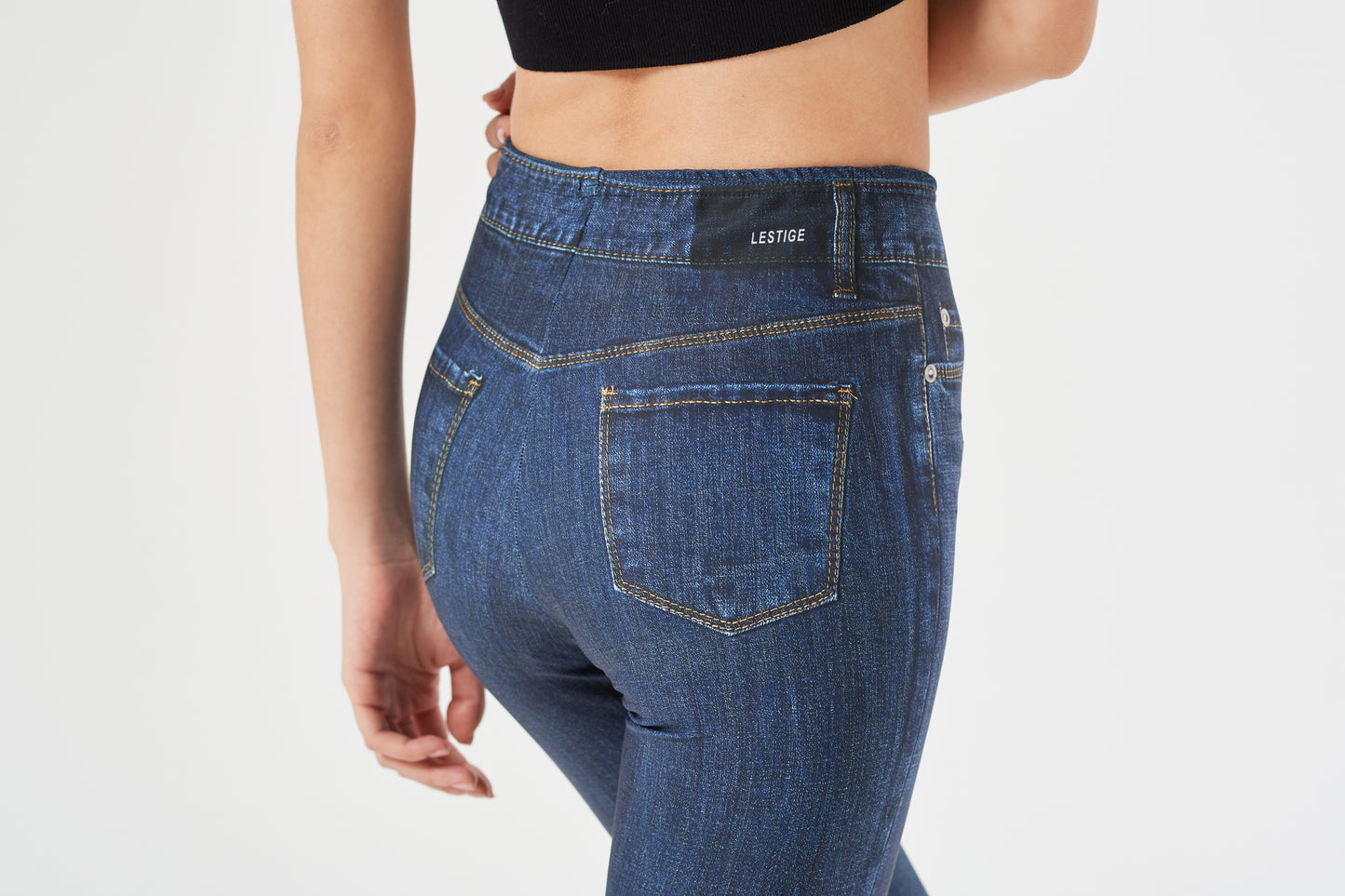 LESTIGE Denim-Look High Waist Leggings – Deep Indigo | Made in Korea | Sizes S–2XL