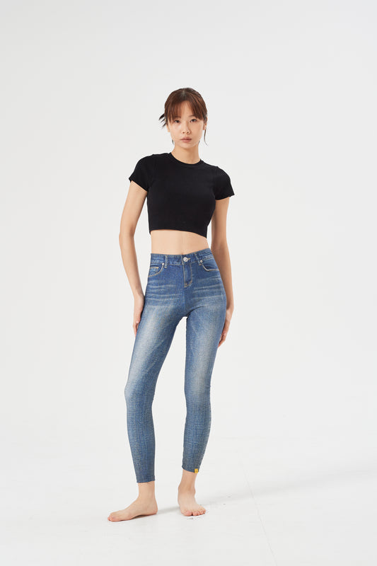 LESTIGE Denim-Look High Waist Leggings – Vintage Wash | Made in Korea | Sizes S–2XL