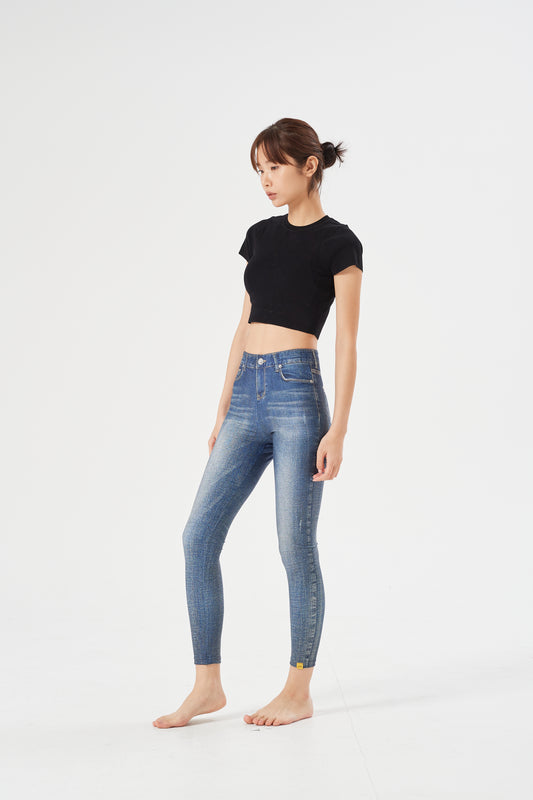 LESTIGE Denim-Look High Waist Leggings – Vintage Wash | Made in Korea | Sizes S–2XL