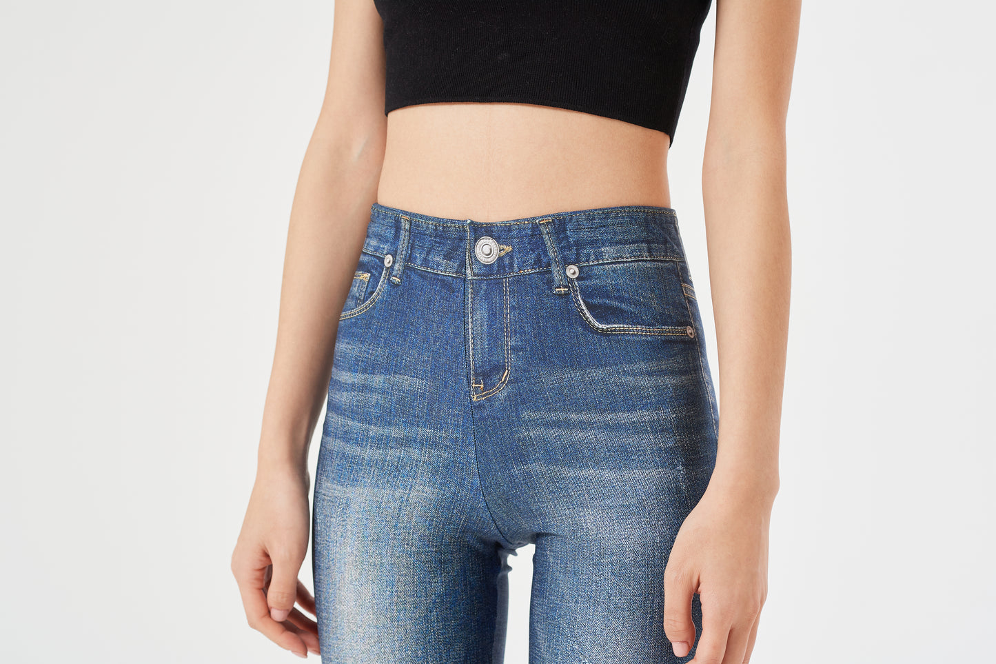 LESTIGE Denim-Look High Waist Leggings – Vintage Wash | Made in Korea | Sizes S–2XL