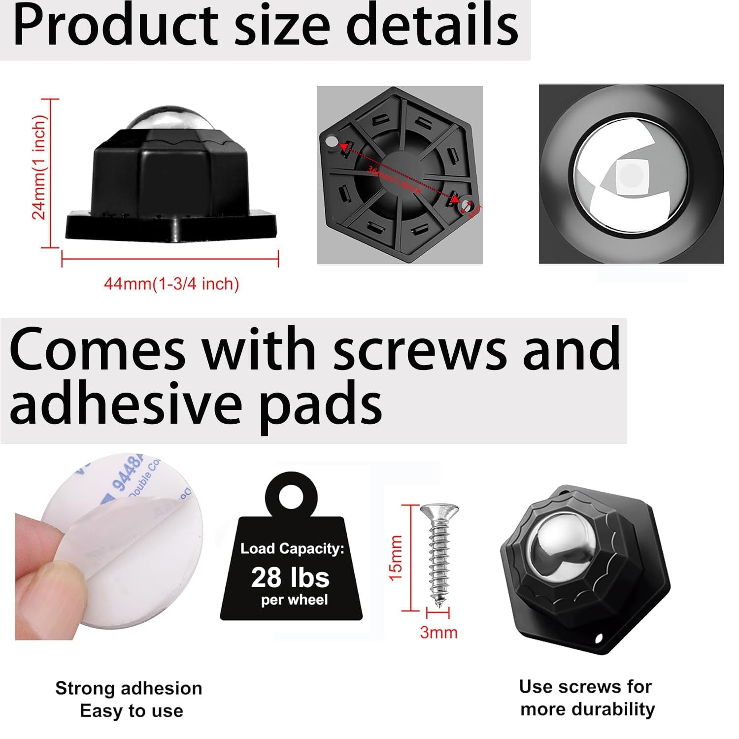 8 Pack Self Adhesive Caster Wheels, Swivel Wheels for Furniture, Load Capacity 30 LBS per Caster Wheels 1 Inch, Low Profile Paste Universal for Storage Box, Small Appliance Storage Bins (8)