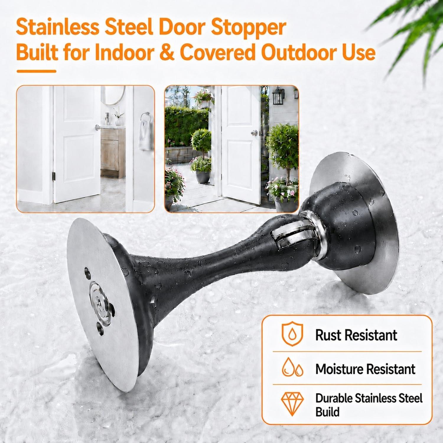 Magnetic Door Stop No Drilling Door Stop with 3D Adhesive Tapes Keep Door Open Door Stainless Steel Screws for Stronger Mount (Black)