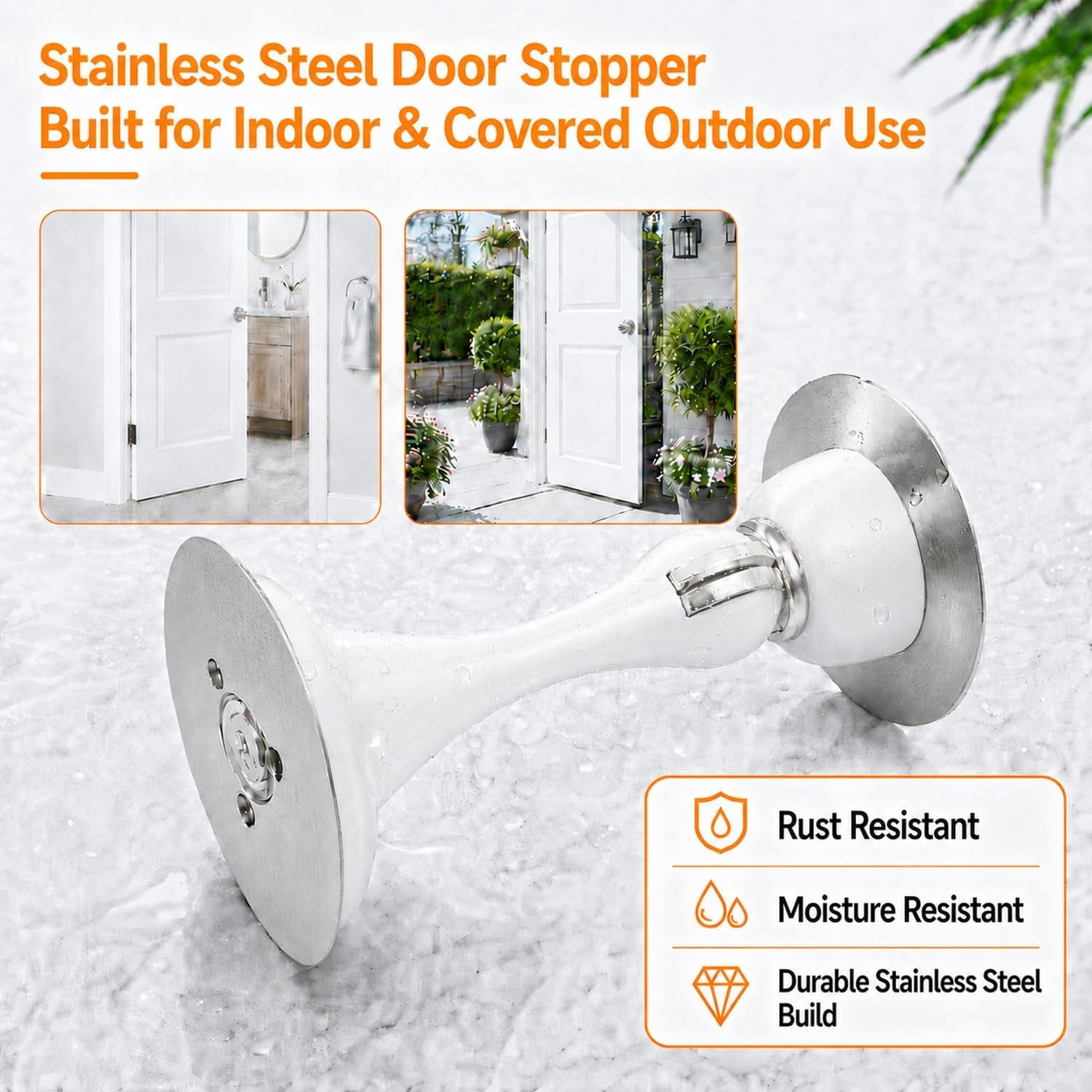 Magnetic Door Stop No Drilling Door Stop with 3D Adhesive Tapes Keep Door Open Door Stainless Steel Screws for Stronger Mount (White)