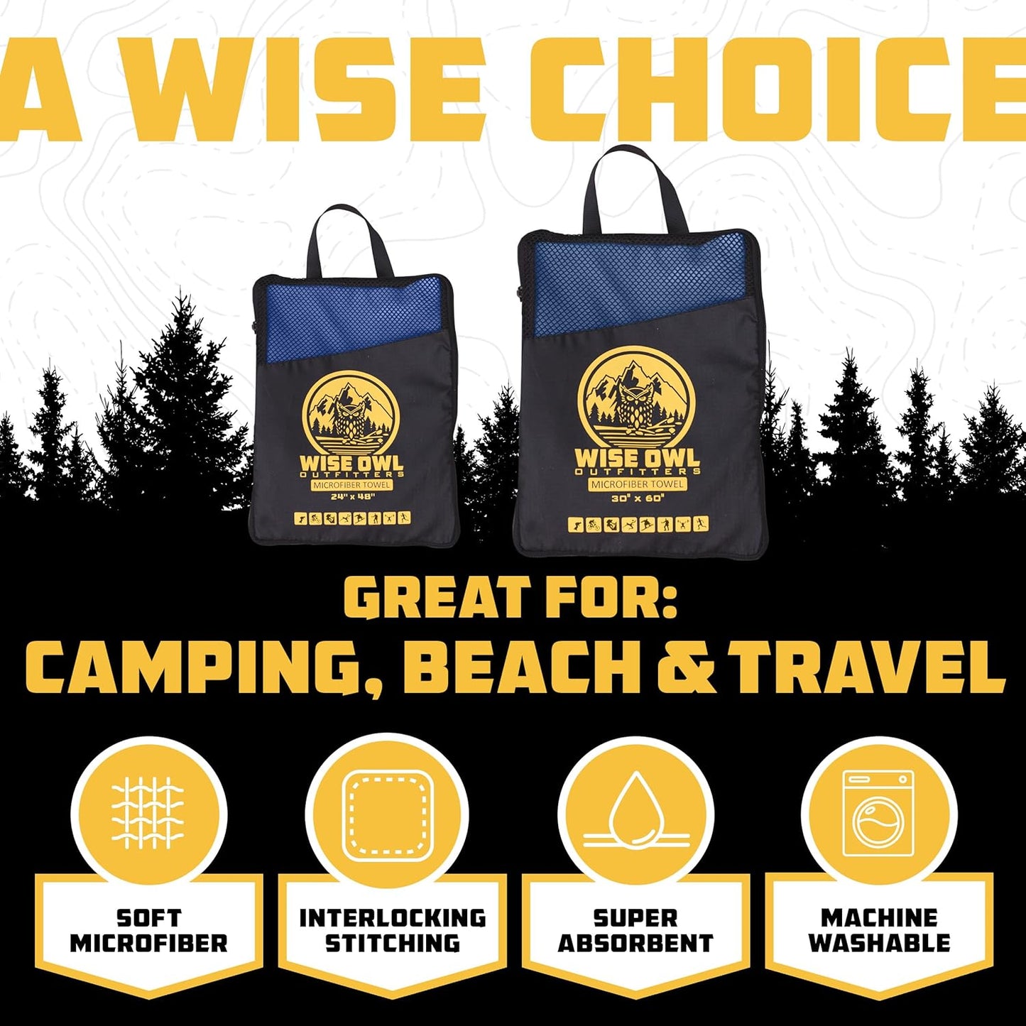 Microfiber Camping Towel - Quick Dry Towel for Travel, Backpacking, Hiking, Beach, Gym & Yoga - Compact, Fast Drying & Lightweight