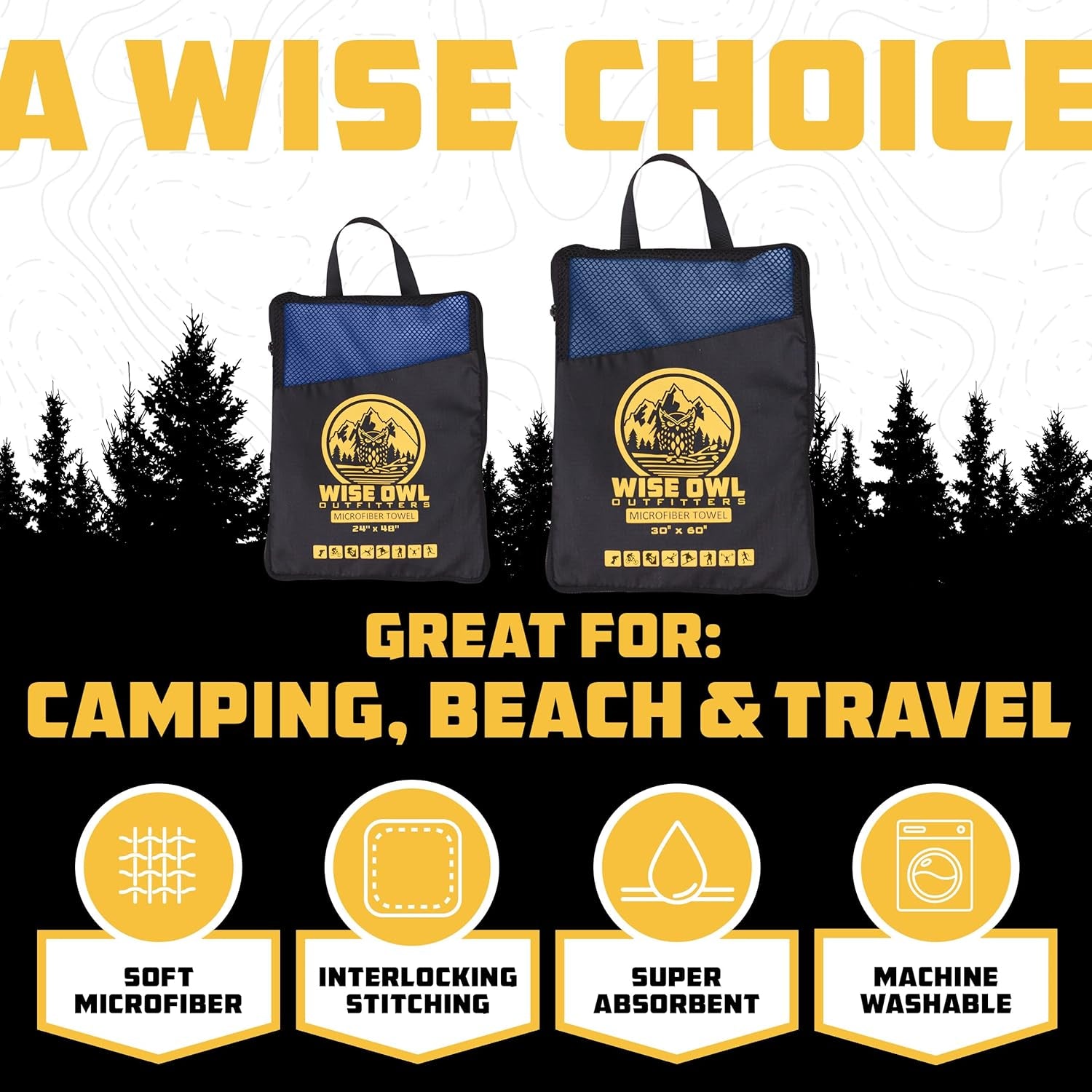 Microfiber Camping Towel - Quick Dry Towel for Travel, Backpacking, Hiking, Beach, Gym & Yoga - Compact, Fast Drying & Lightweight