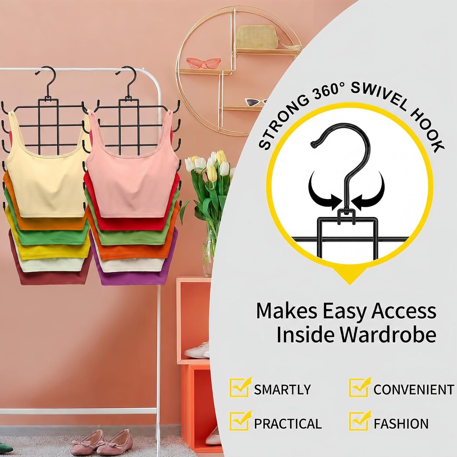 Stainless Steel Closet-Organizer-And-Storage, 3 Pack Tank Top Hanger Space Saving, Non-Slip 6-Tier Hanging Sport Bras Holder for Small Space Organization, RV Apartment Dorm-Room-Essentials