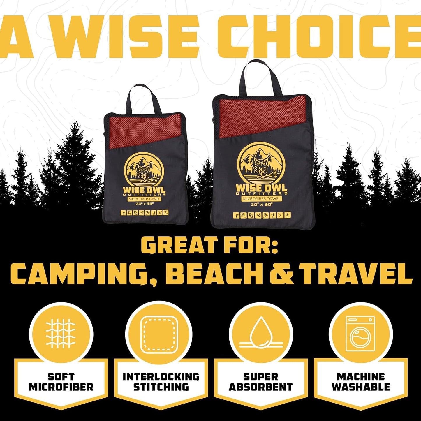 Microfiber Camping Towel - Quick Dry Towel for Travel, Backpacking, Hiking, Beach, Gym & Yoga - Compact, Fast Drying & Lightweight