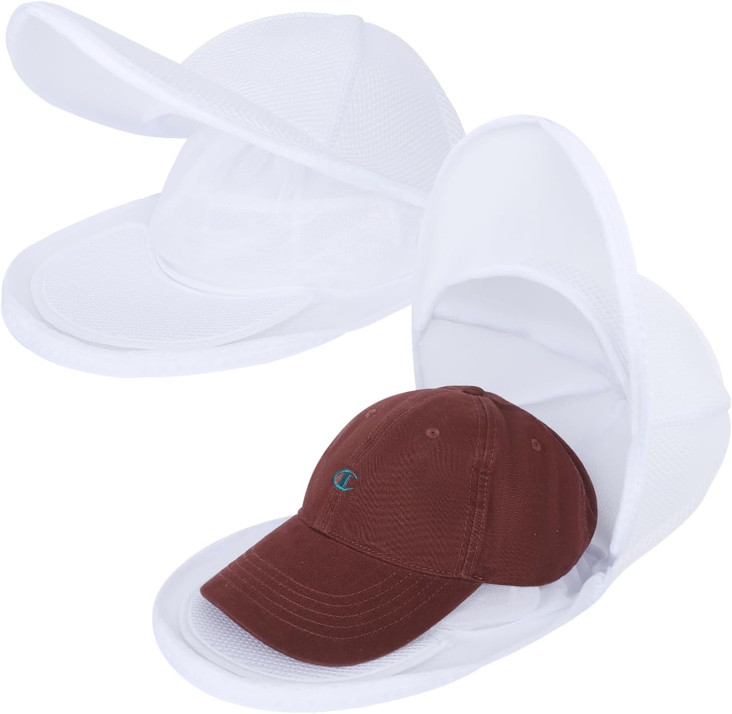 Upgraded Hat Washer Cage with Protective Mesh Bag, Pure White 2P | Durable Hats Cleaner for Caps, Hat Cleaner for Baseball Caps - Reusable, Fixed Holder, Prevents Deformation, Fits Most Hats