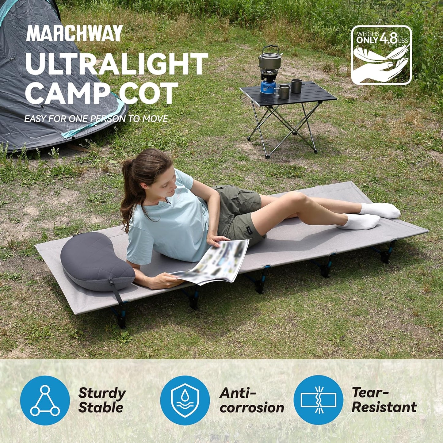 Ultralight Folding Tent Camping Cot Bed, Portable Compact for Outdoor Travel, Base Camp, Hiking, Mountaineering, Lightweight Backpacking (Grey)