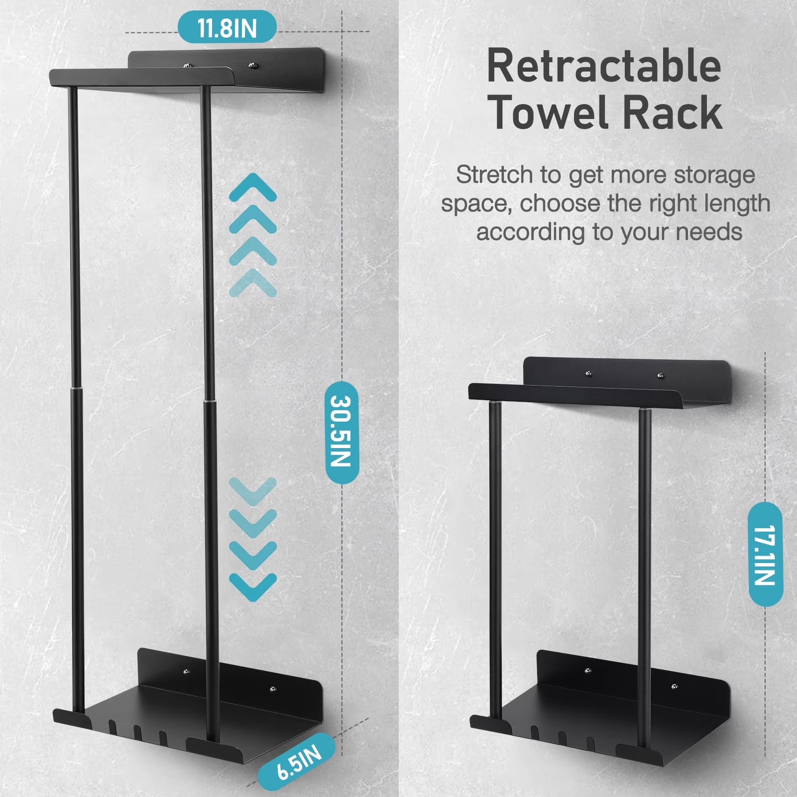 Wall Towel Rack for Rolled Towels, New Upgrade Towel Racks for Bathroom Wall Mounted, Bathroom Bar Towel Storage, Metal Bath Towel Holder for Folded Large Towel Washcloths, Black