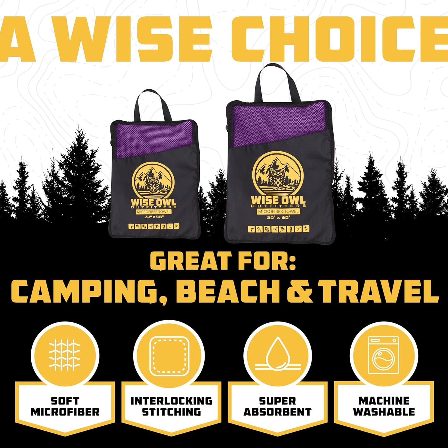 Microfiber Camping Towel - Quick Dry Towel for Travel, Backpacking, Hiking, Beach, Gym & Yoga - Compact, Fast Drying & Lightweight