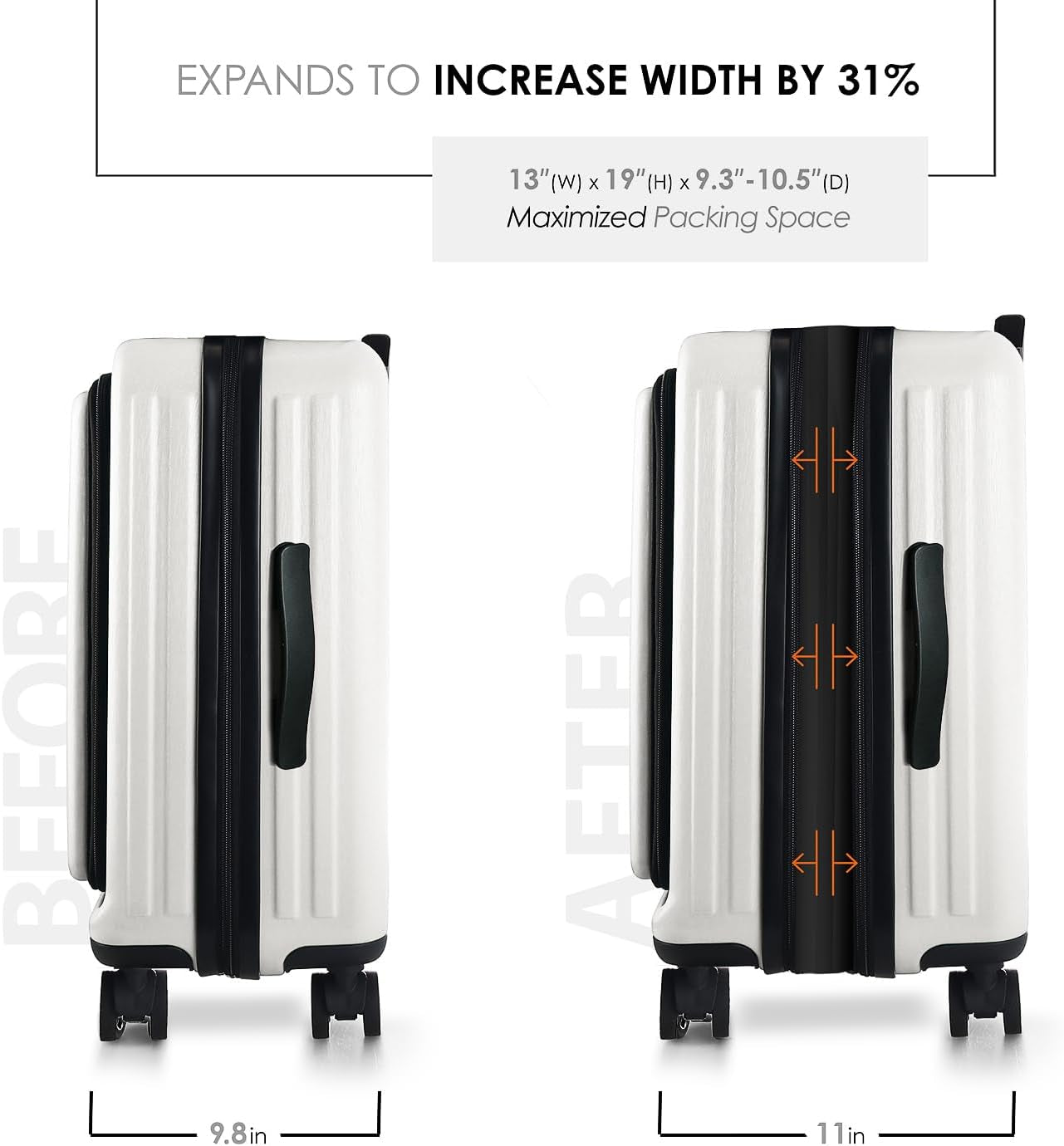 22 Inch Carry on Luggage 22X14X9 Airline Approved, Small Carry on Suitcase, Hard-Shell Carry-On Luggage with Wheels, Durable Expandable White Luggage Carry-On with Cosmetic Case