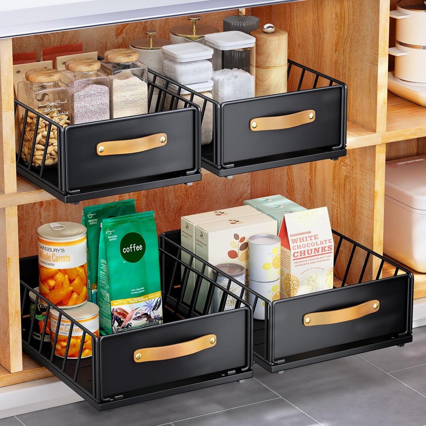 1PC Pull Out Cabinet Organizer+1Pc Pull Out Cabinet Organizer Fixed with Adhesive Nano Film Bundle