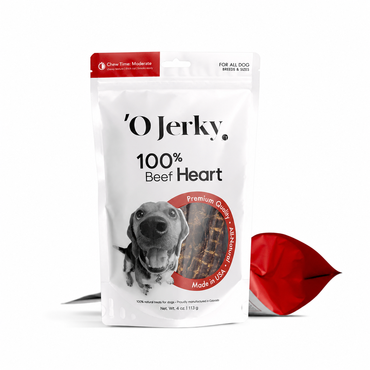 'O Jerky 100% Beef Heart Jerky, Single Ingredient Chewy Treats for Dogs | 4oz & 8oz