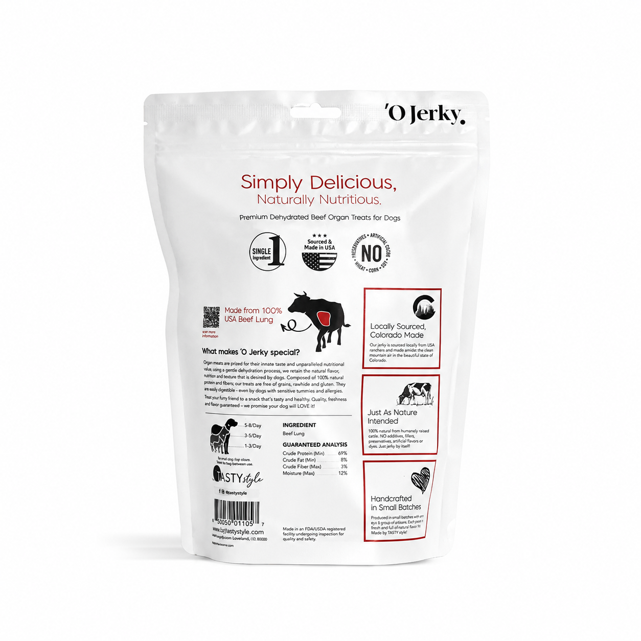 'O Jerky 100% Beef Lung Jerky, Single Ingredient Chewy Treats for Dogs | 4oz & 8oz