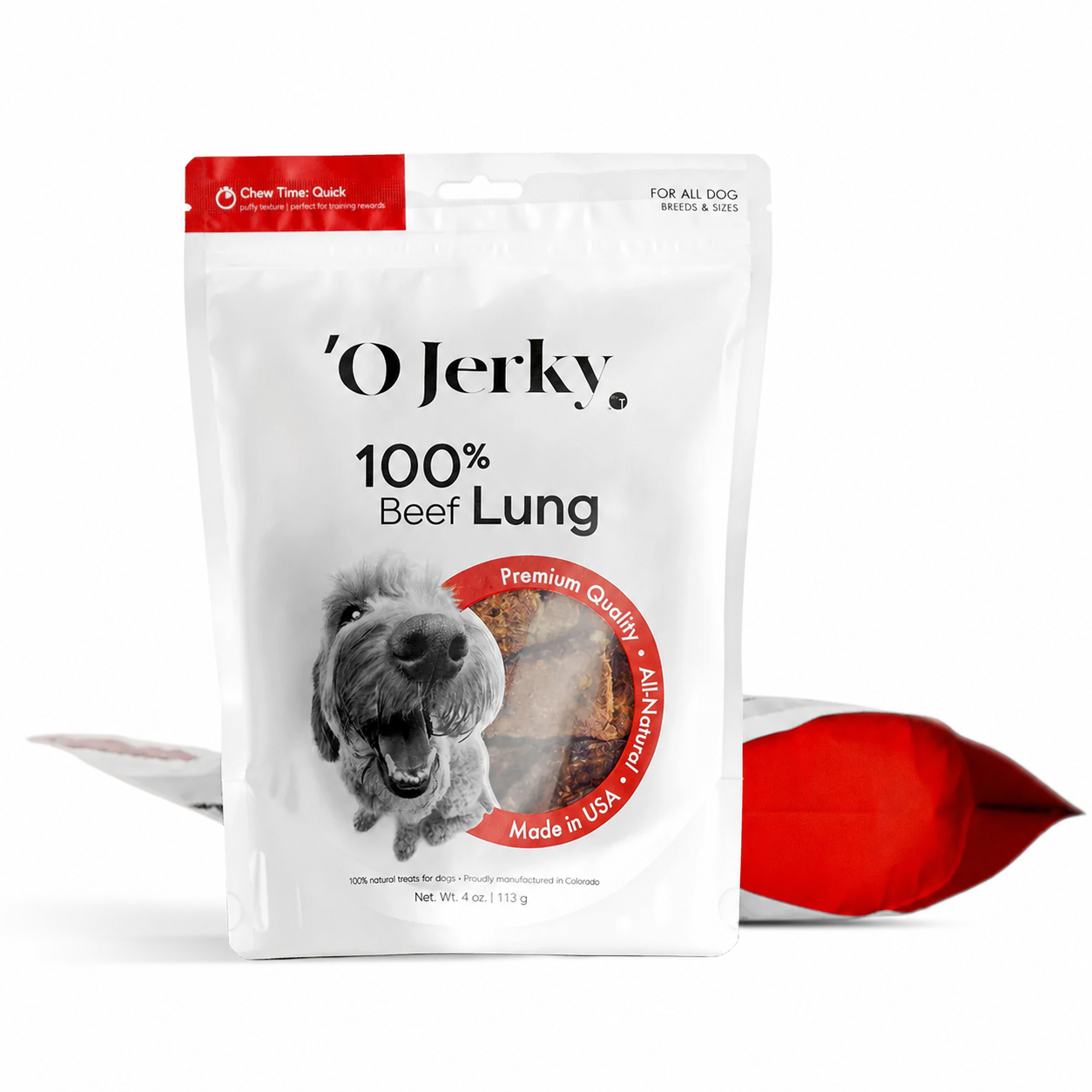 'O Jerky 100% Beef Lung Jerky, Single Ingredient Chewy Treats for Dogs | 4oz & 8oz