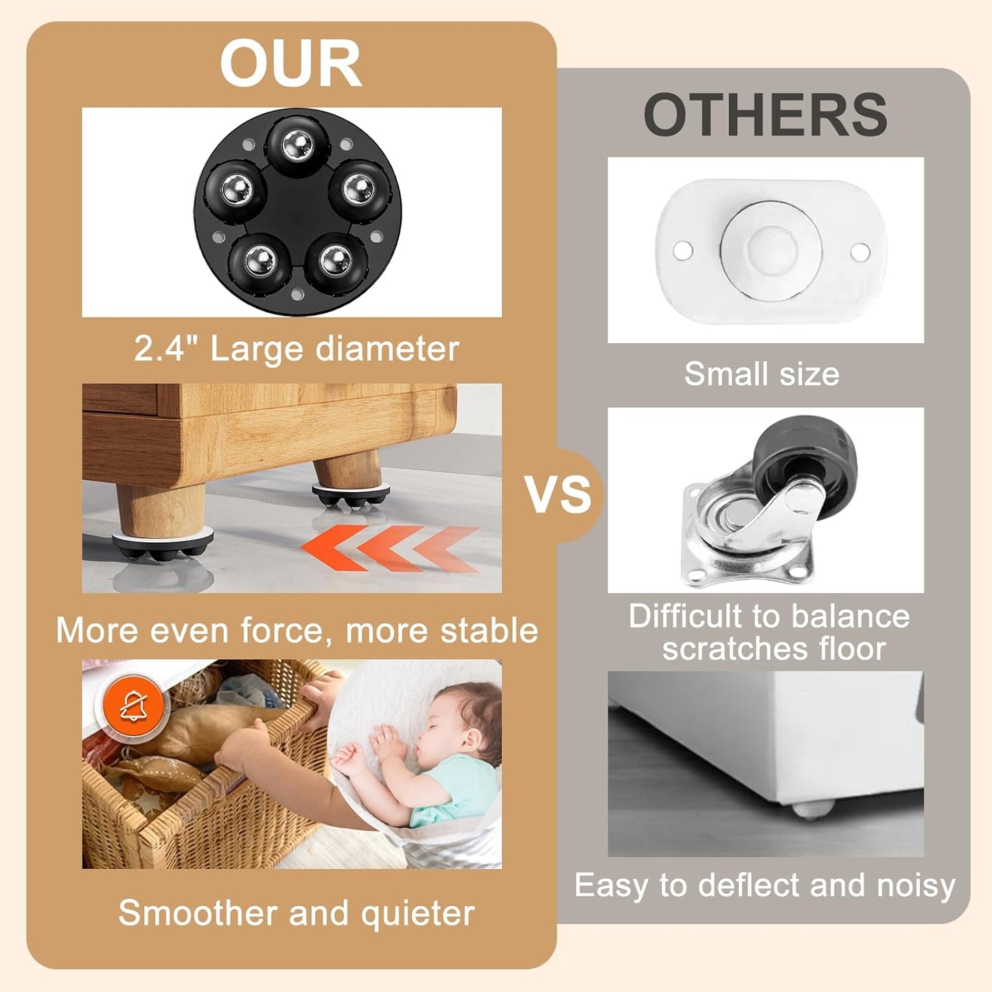 Self Adhesive Caster Wheel 2 Inch, 360° Swivel Universal Wheels, Mini Adhesive Caster Wheels, Low Profile Swivel Wheels for Furniture,Storage Box,Coffee Maker,Pc (4 Pcs, Black)