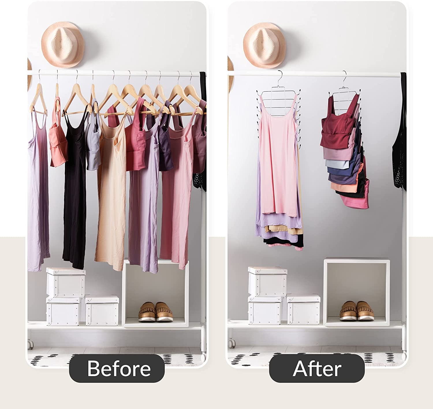 Maximize Closet Space with 2 Pack Tank Top Hanger - 32 Hooks, Sturdy Metal, 360° Rotating, Foldable Bra Organizer for Apartments and Dorms
