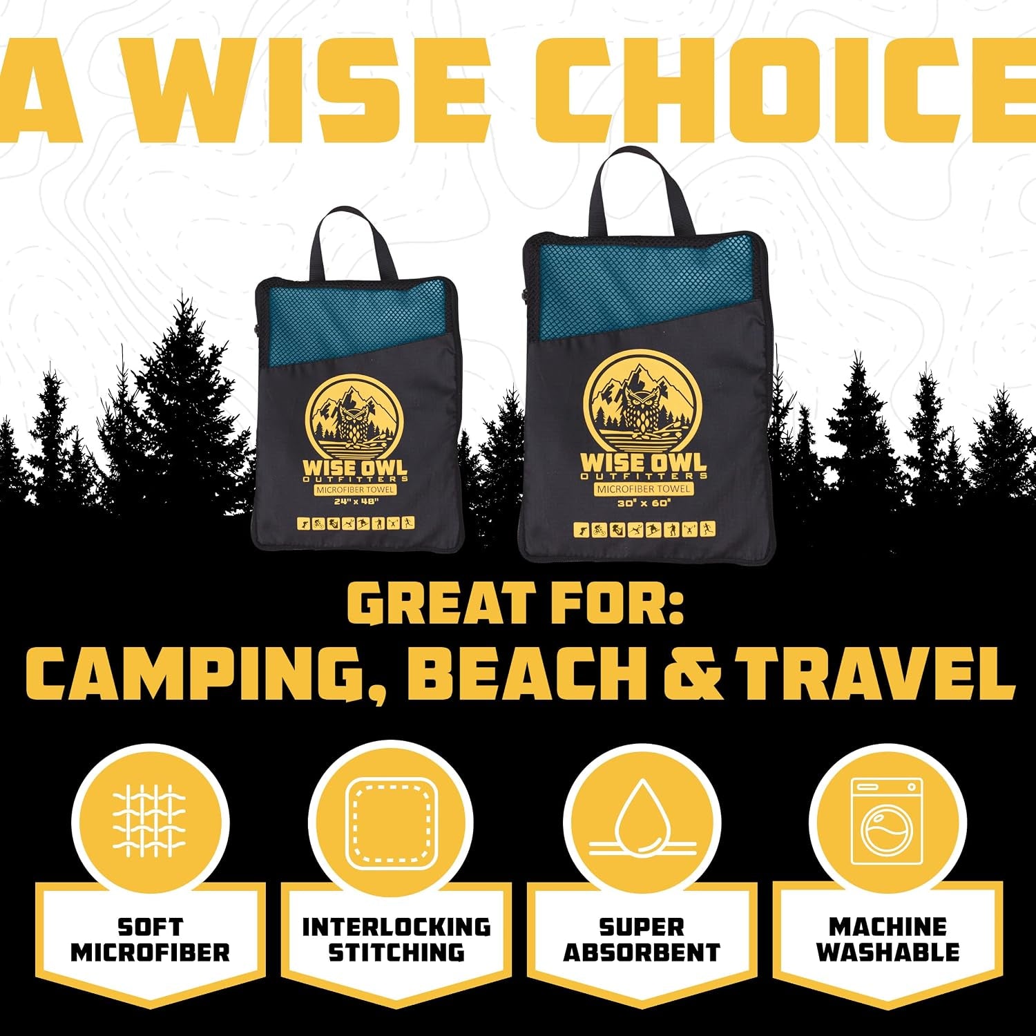 Microfiber Camping Towel - Quick Dry Towel for Travel, Backpacking, Hiking, Beach, Gym & Yoga - Compact, Fast Drying & Lightweight