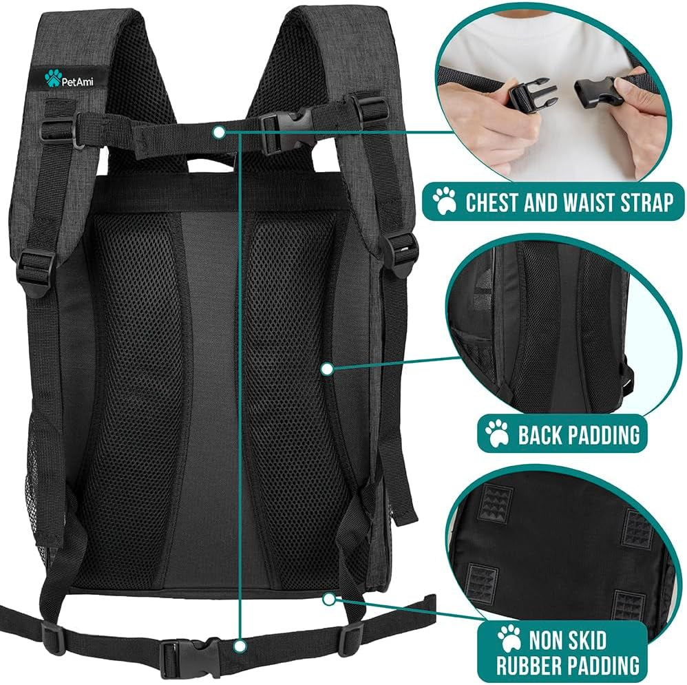 Dog Backpack Carrier for Small Medium Dogs Large Cats up to 18 Lbs, 2 Side Entry, Structured No-Collapse Frame, Airline Approved Ventilated Pet Backpack for Hiking Camping Travel, Charcoal