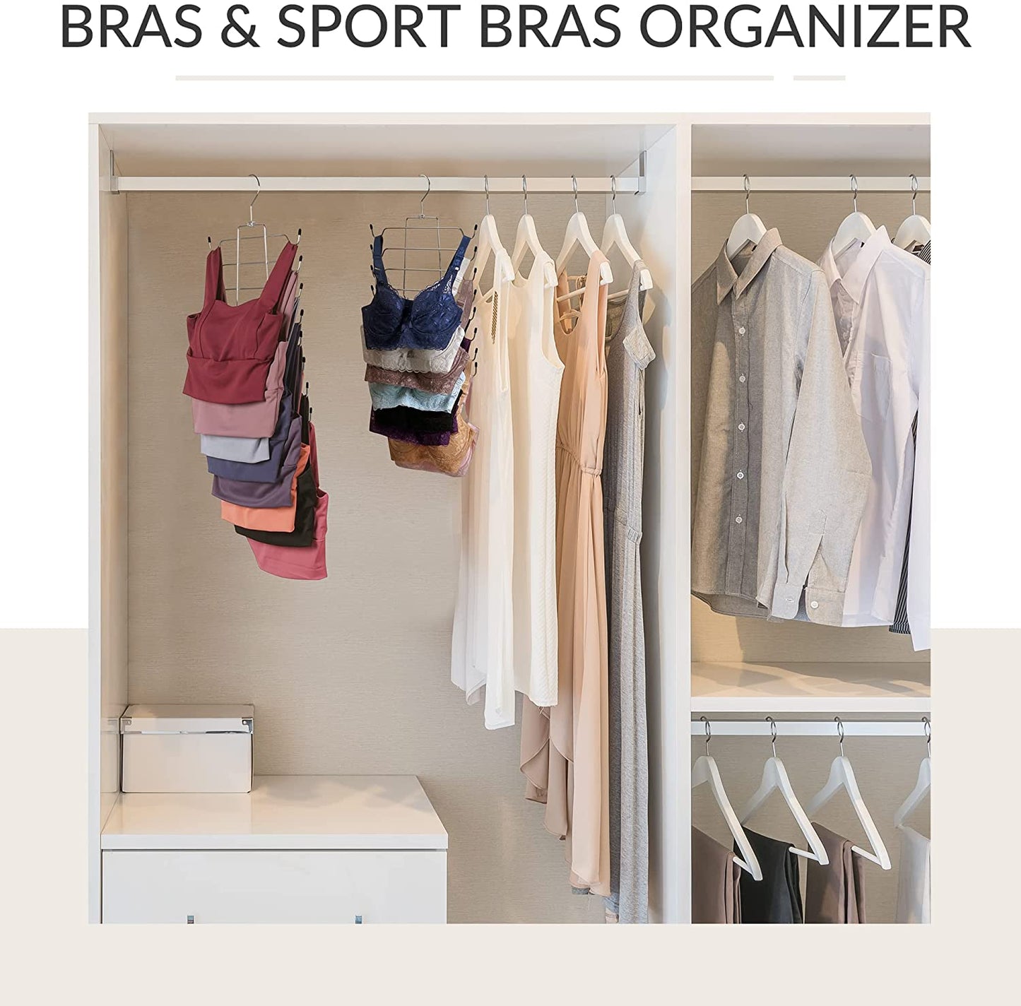 Maximize Closet Space with 2 Pack Tank Top Hanger - 32 Hooks, Sturdy Metal, 360° Rotating, Foldable Bra Organizer for Apartments and Dorms