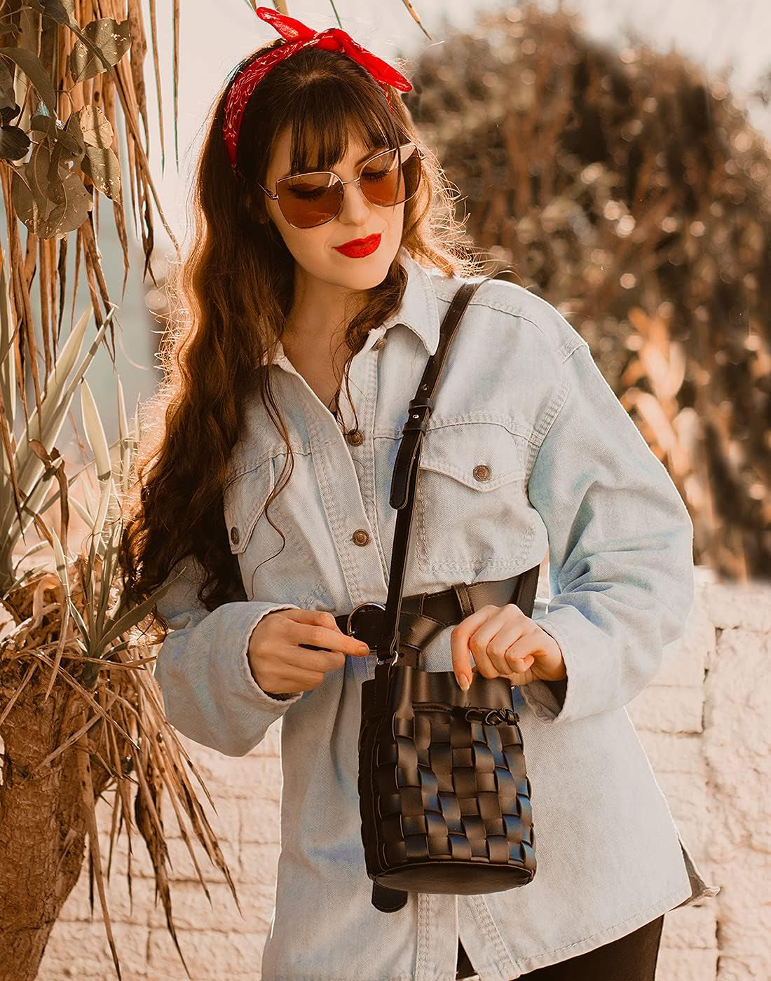 Tote Bag for Women, Mini Bucket Crossbody Top-Handle Vegan Leather Small Sized Retro Handbag (Ailin)