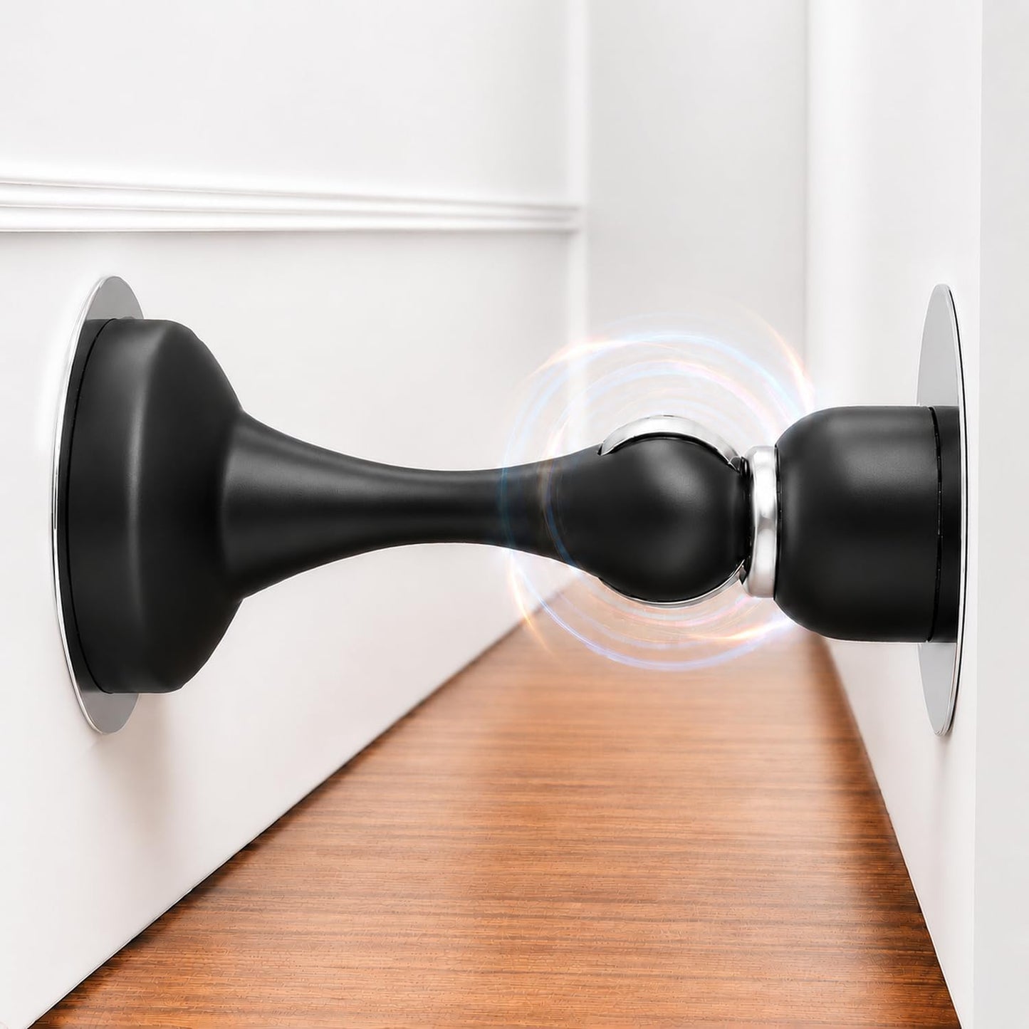 Magnetic Door Stop No Drilling Door Stop with 3D Adhesive Tapes Keep Door Open Door Stainless Steel Screws for Stronger Mount (Black)