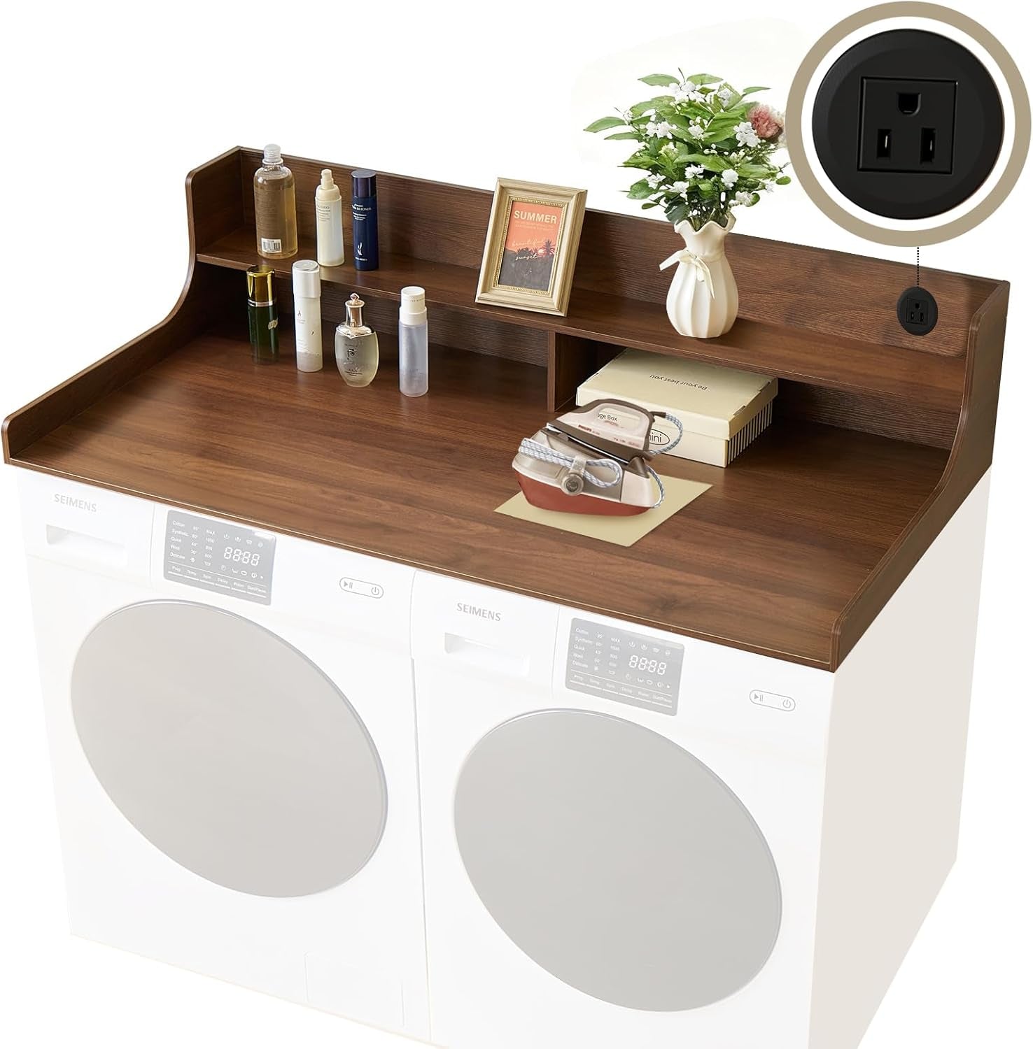 2-Tier Washer and Dryer Countertop 54" W X 27.5" D – Laundry Countertop over Washer and Dryer with Power Plug, Washer Countertop for Laundry Room Organization