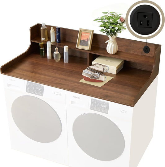2-Tier Washer and Dryer Countertop 54" W X 27.5" D – Laundry Countertop over Washer and Dryer with Power Plug, Washer Countertop for Laundry Room Organization