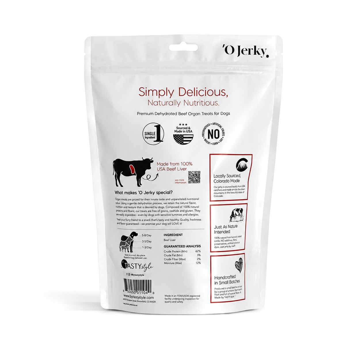 'O Jerky 100% Beef Heart Jerky, Single Ingredient Chewy Treats for Dogs | 4oz & 8oz