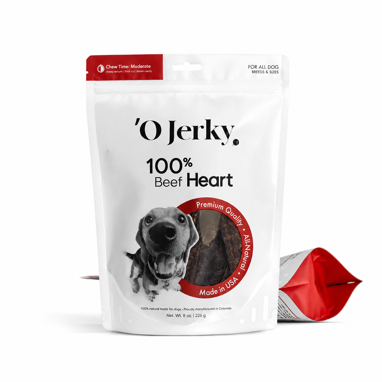'O Jerky 100% Beef Heart Jerky, Single Ingredient Chewy Treats for Dogs | 4oz & 8oz
