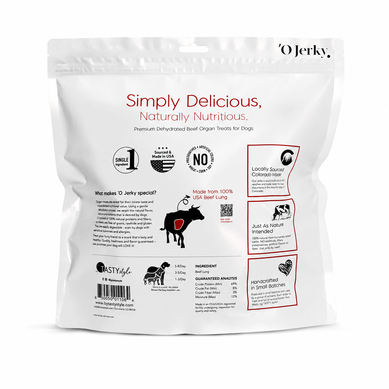 'O Jerky 100% Beef Lung Jerky, Single Ingredient Chewy Treats for Dogs | 4oz & 8oz