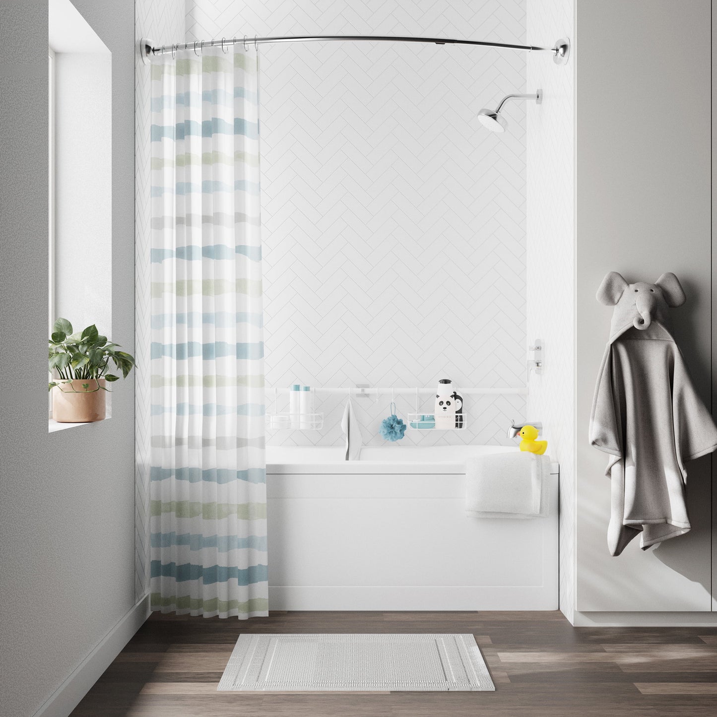 Tension Rod Bath Organizer Pole Caddy, No Tools, 4.85 - 6 Ft., Rust Resistant, White